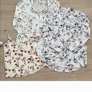 Floral Print Women's Tops - White/Pink